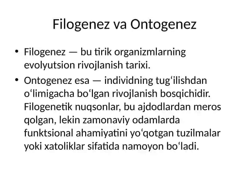 Filogenez va Ontogenez 2
