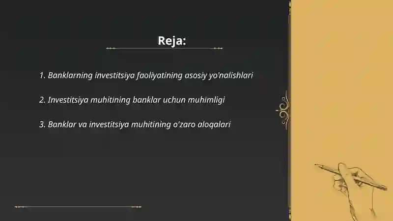 Banklarning invistitsiya faoliyatini rivojlantirishda invistitsiya muxitining roli 2