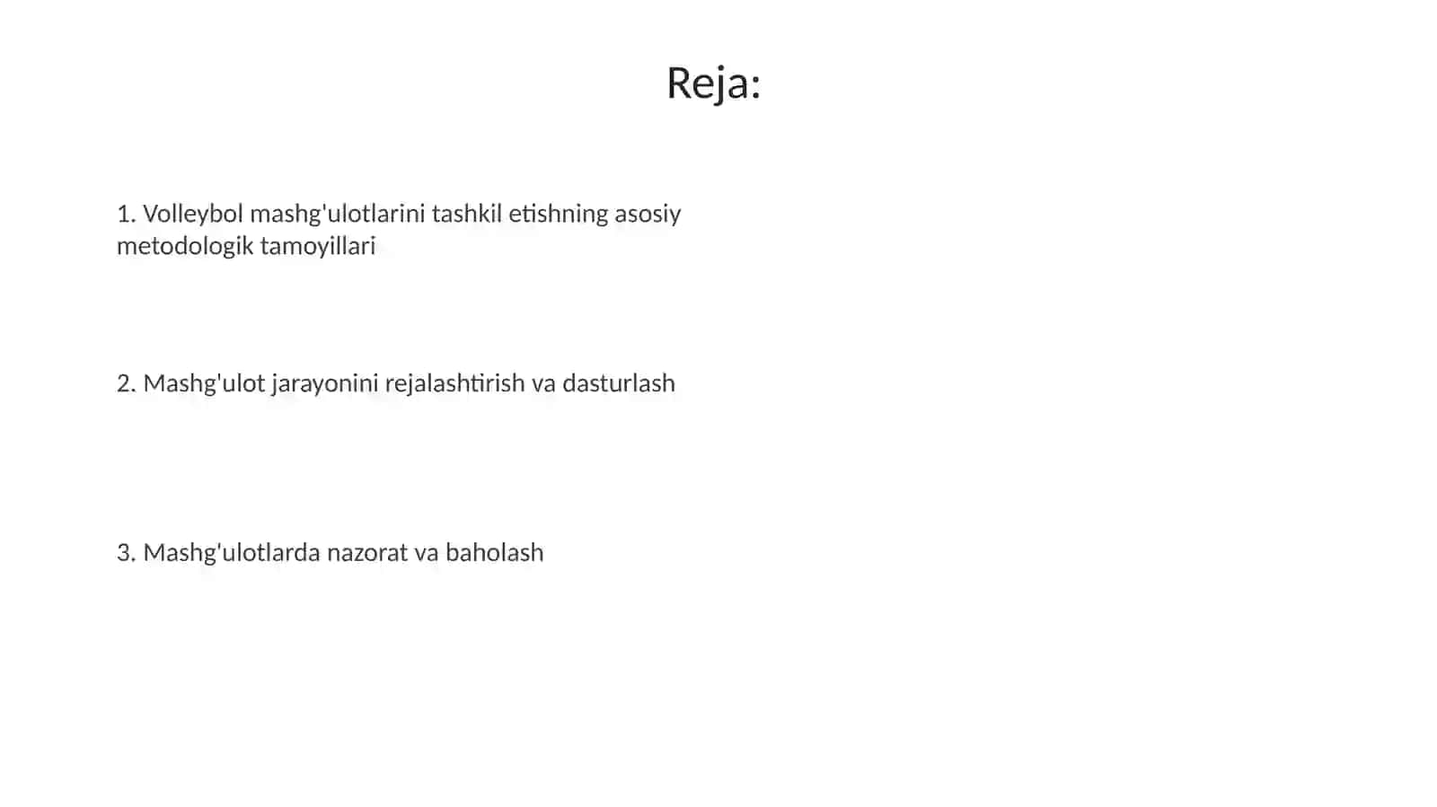 Voleybol oʻyini mashgʻulotlarini tashkil etishning metodik tamoyillari 2