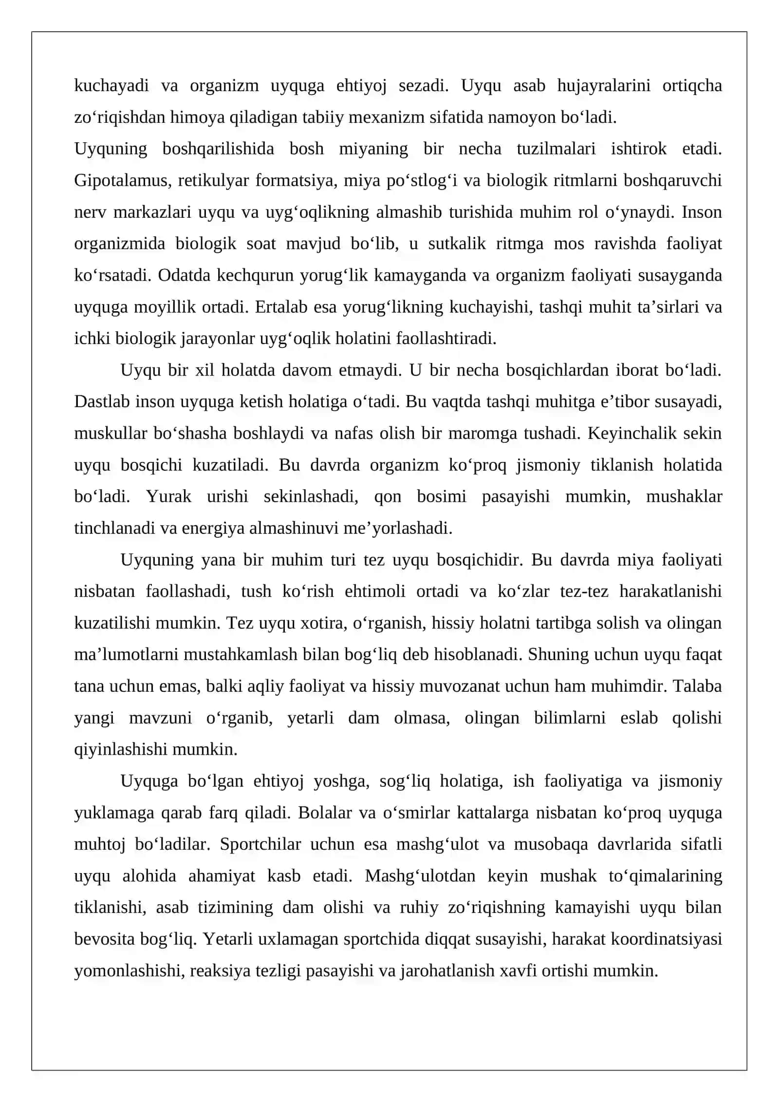 Uyquning fiziologik asoslari. Hayajonlanishning fiziologik asoslari Pedagogik metodlar 2