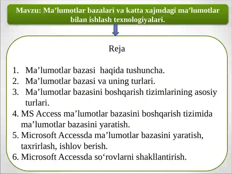 Ma’lumotlar bazalari va katta xajmdagi ma’lumotlar bilan ishlash texnologiyalari 2