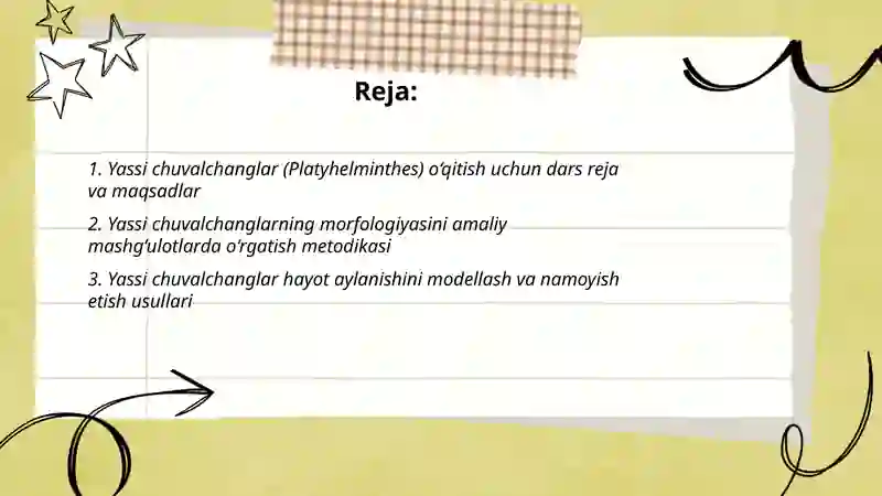 Hayvonot olamiga oid mavzularni o‘qitish metodikasi xususiy masalalari: jumladan, yassi, yumaloq, halqali chuvalchanglar tipini o‘rganish metodikasi 2