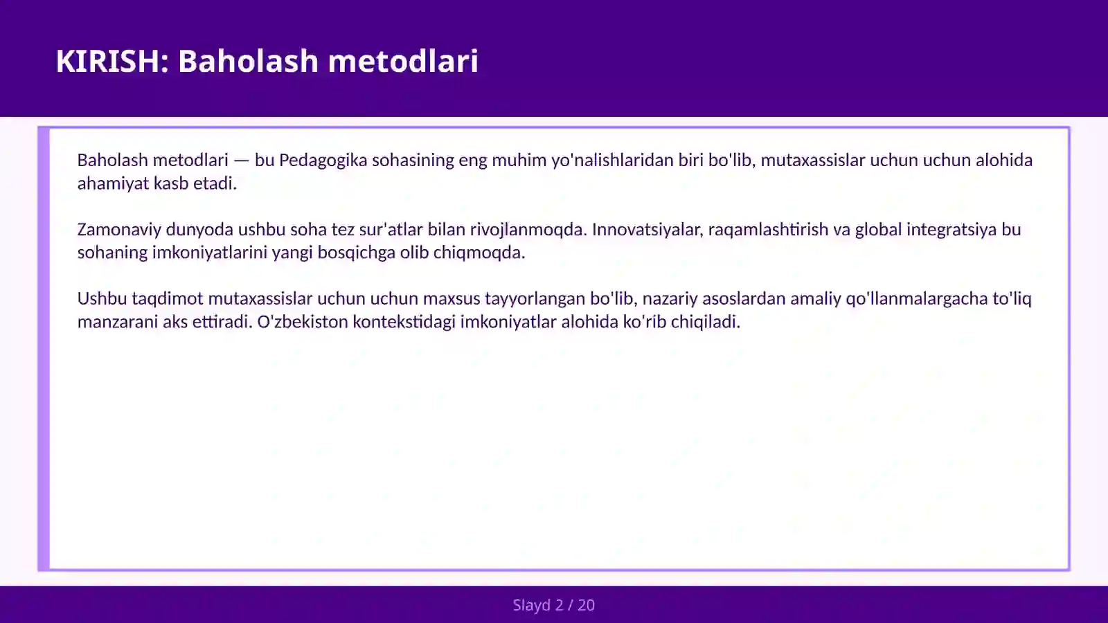 Baholash metodlari 2