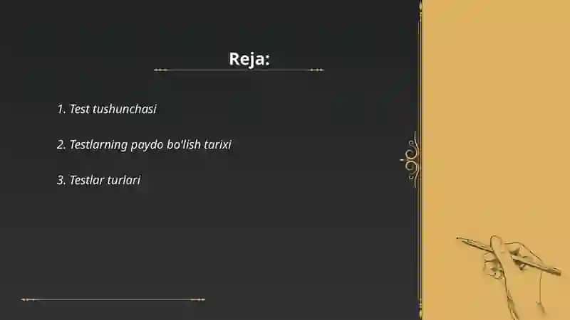 Test, testlarning turlari, tashkil qilish texnologiyasi 2