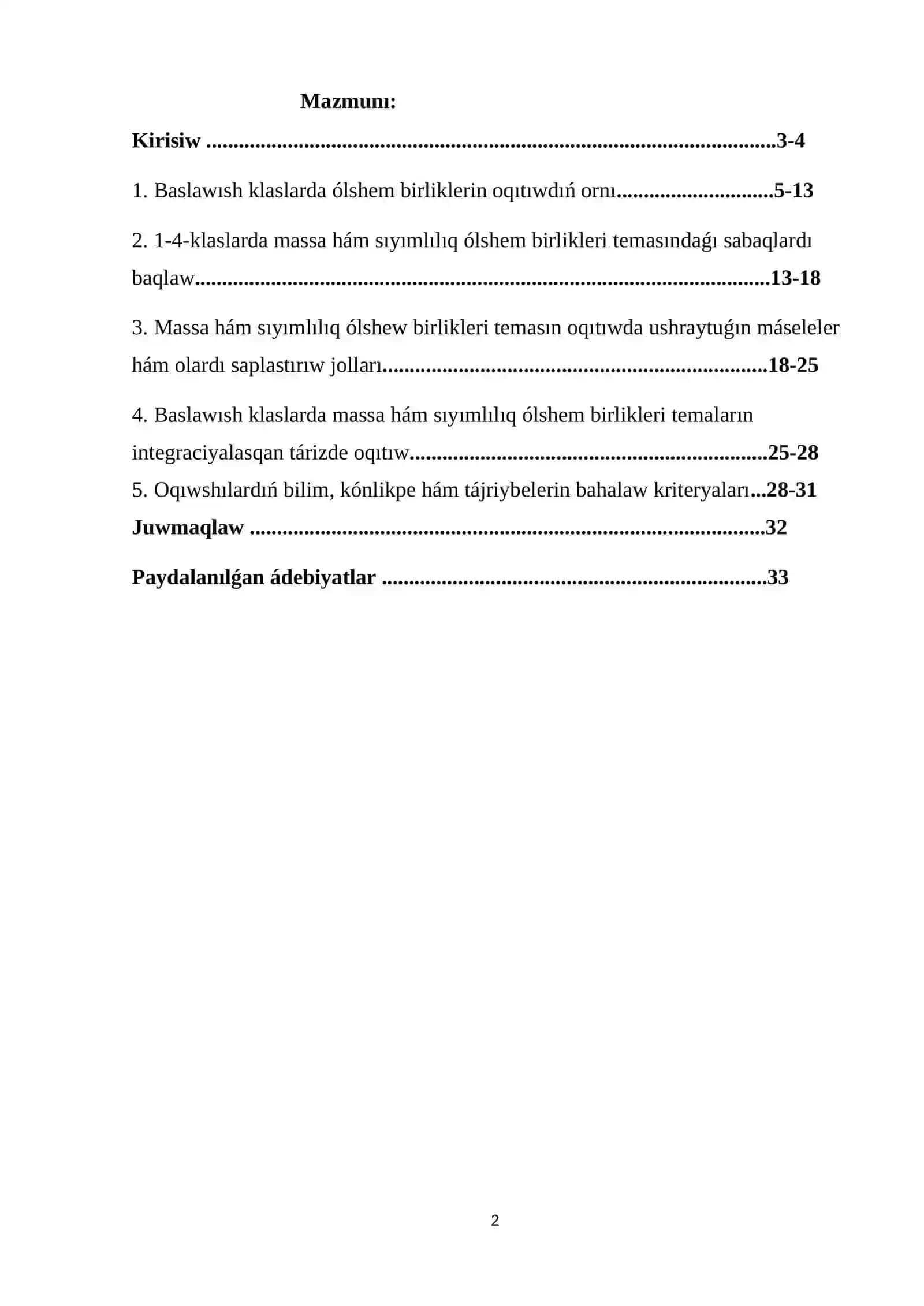 Matematika hám onı oqıtıw metodikası páninen 2
