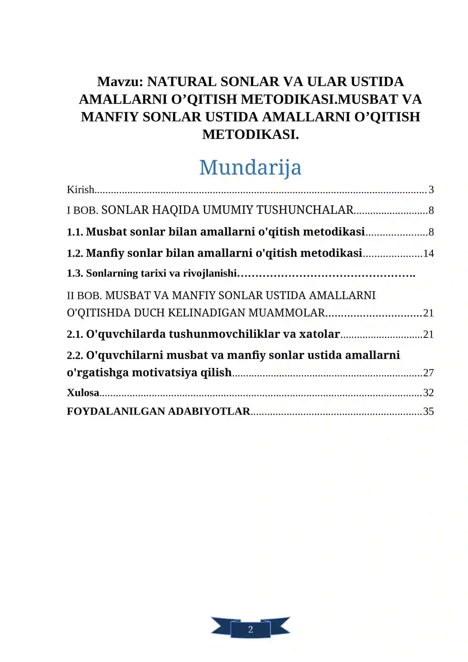 NATURAL SONLAR VA ULAR USTIDA AMALLARNI O’QITISH METODIKASI 2