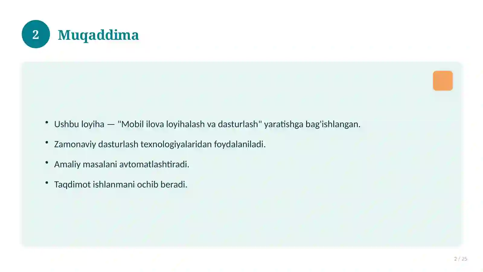 Mobil ilova loyihalash va dasturlash 2