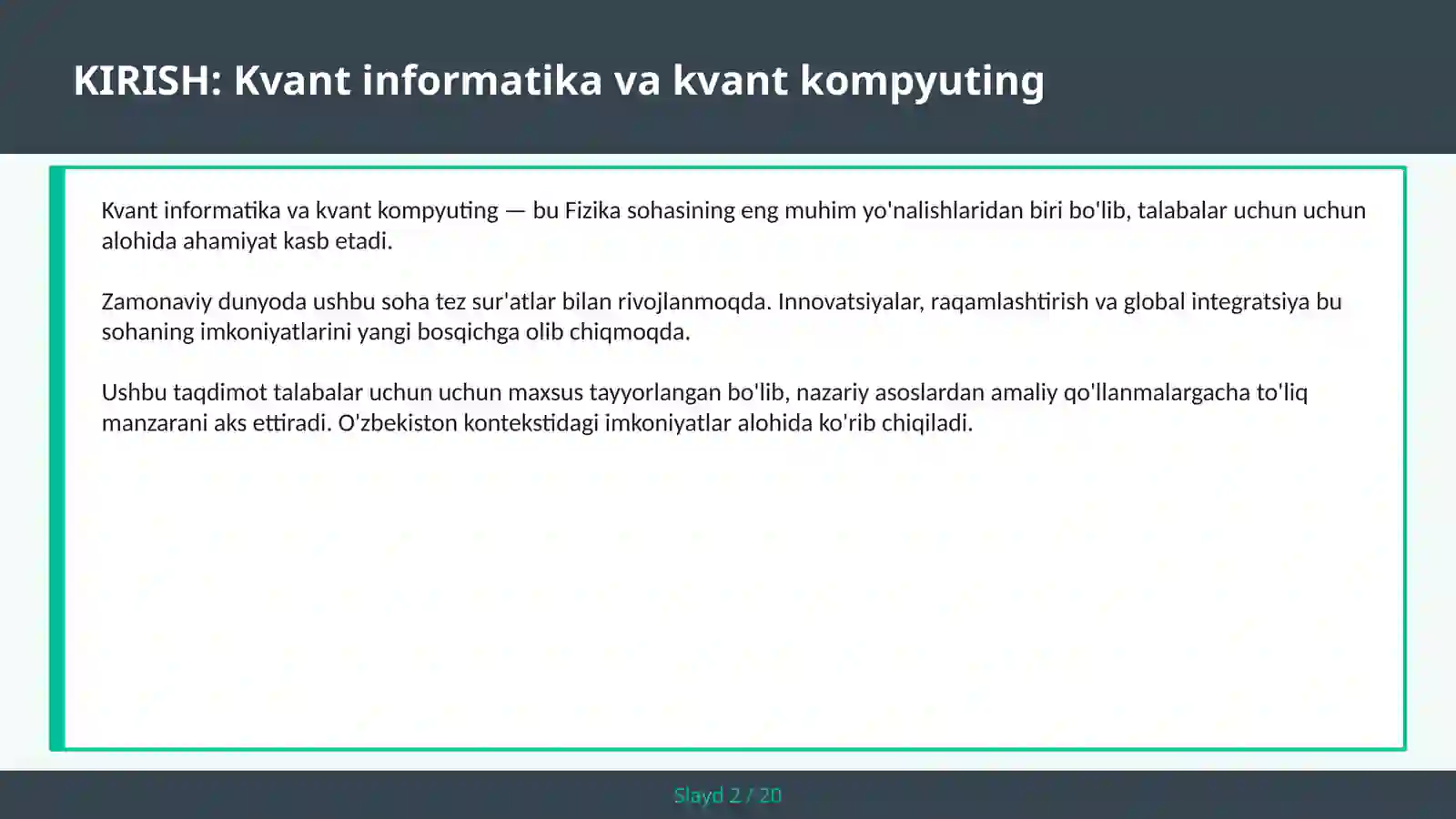 KVANT INFORMATIKA VA KVANT KOMPYUTING 2