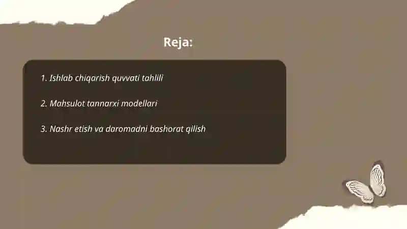 Ishlab chiqarilgan mahsulot hajmi modeli.Pul oqimi diskontlash modeli 2