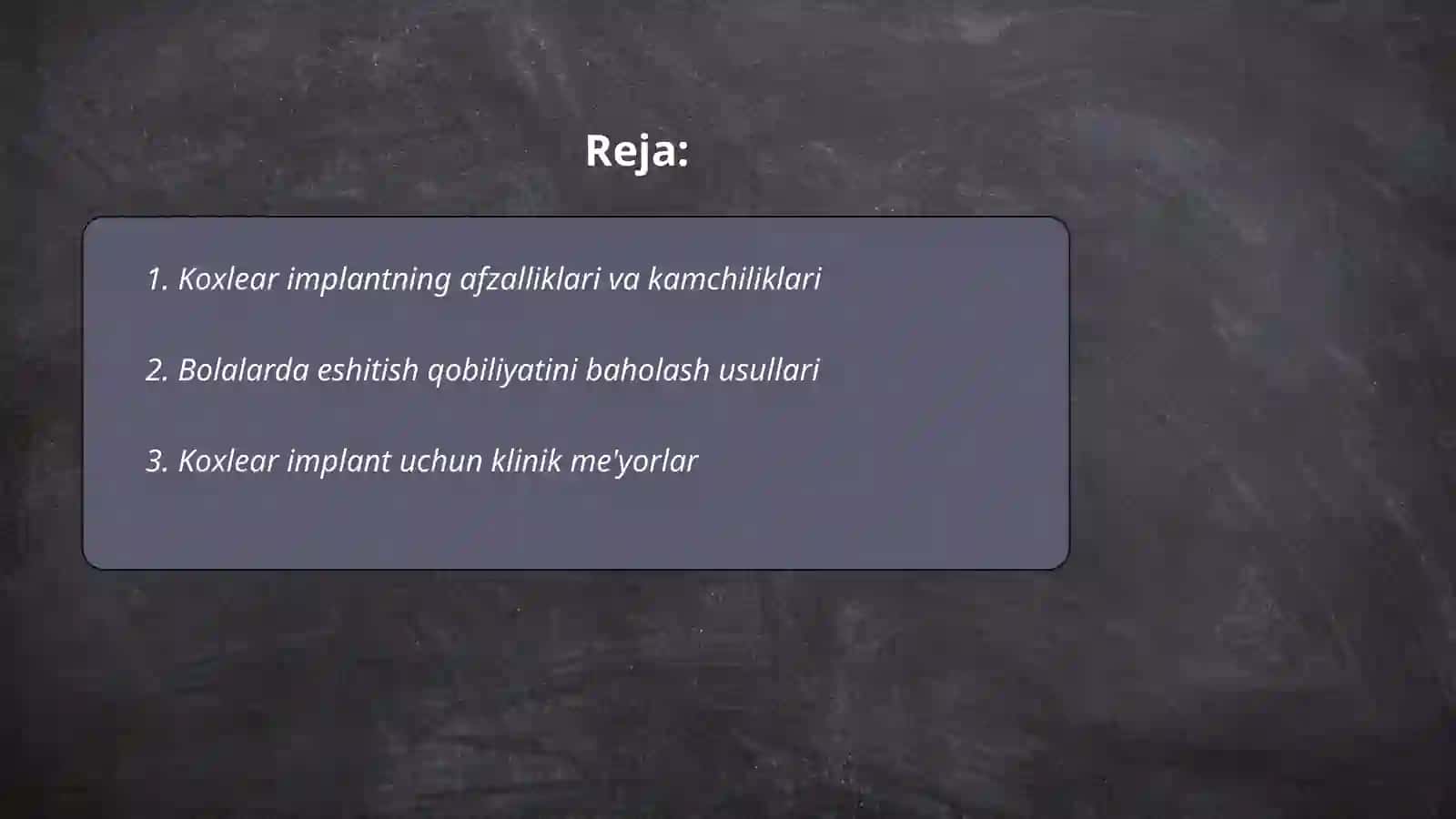 Koxlear implantli bolalar uchun karreksion ishlarning istiqbol va taqvim rejalarini tuzish 2