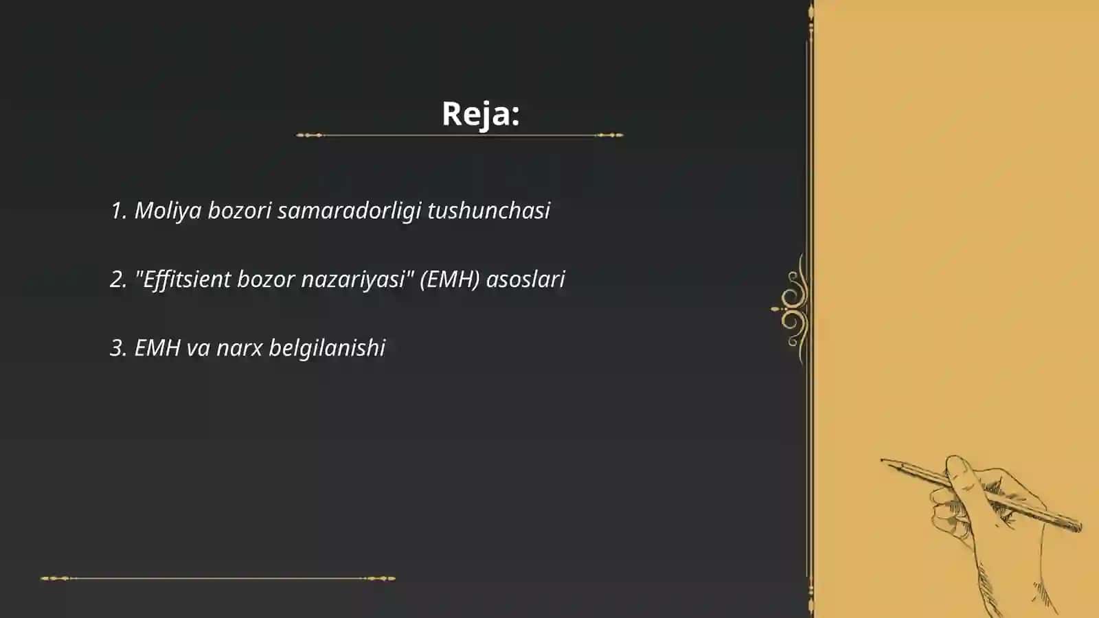 Moliya bozorining samaradorligi va "Effitsient bozor nazariyasi" (EMH) ga ta'siri 2