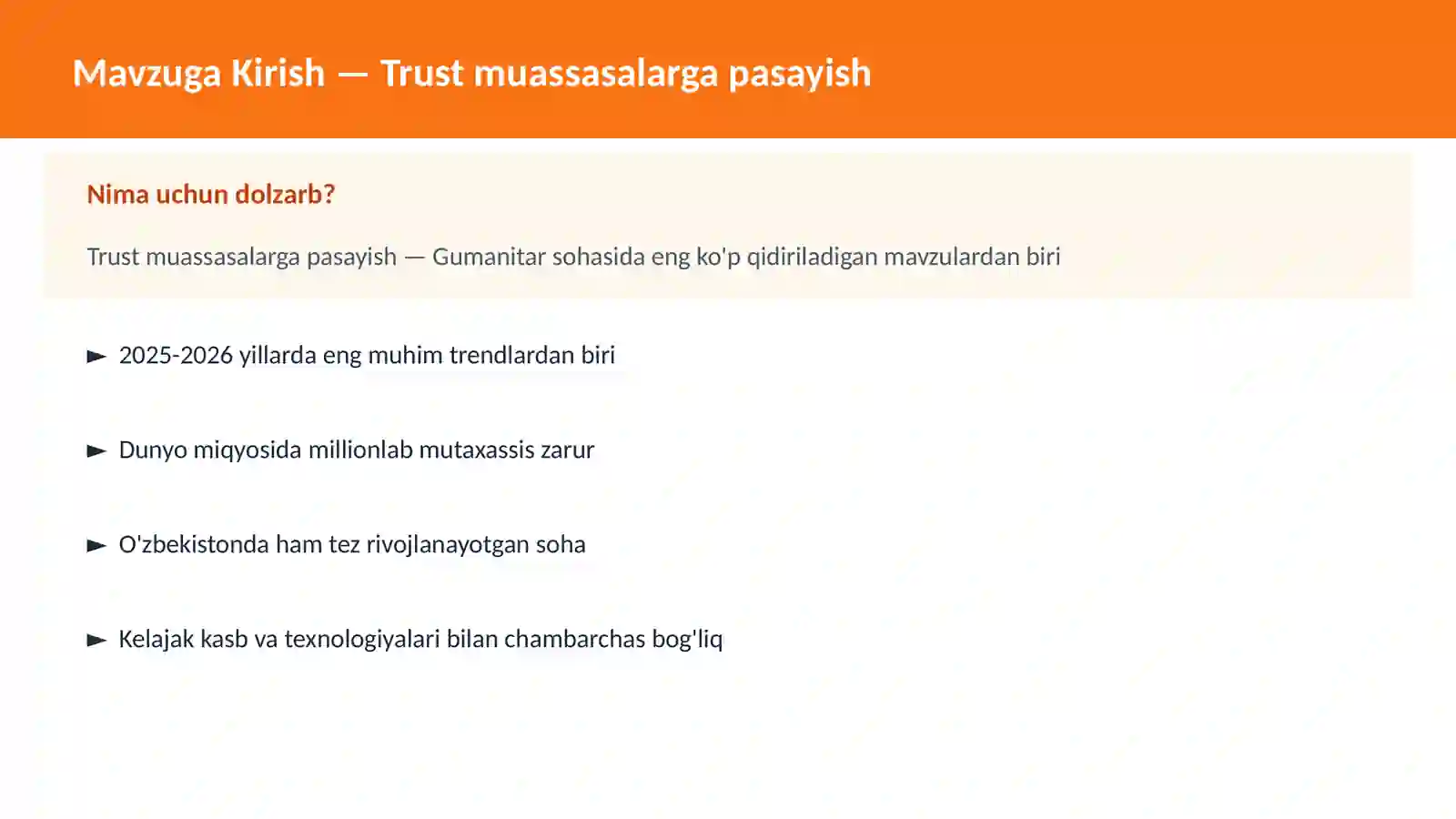 Trust muassasalarga pasayish 2
