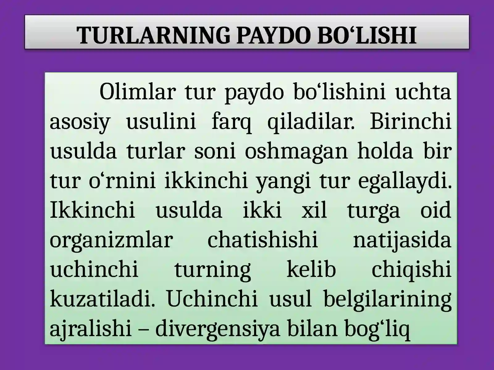 TURLARNING PAYDO BO‘LISHI 2