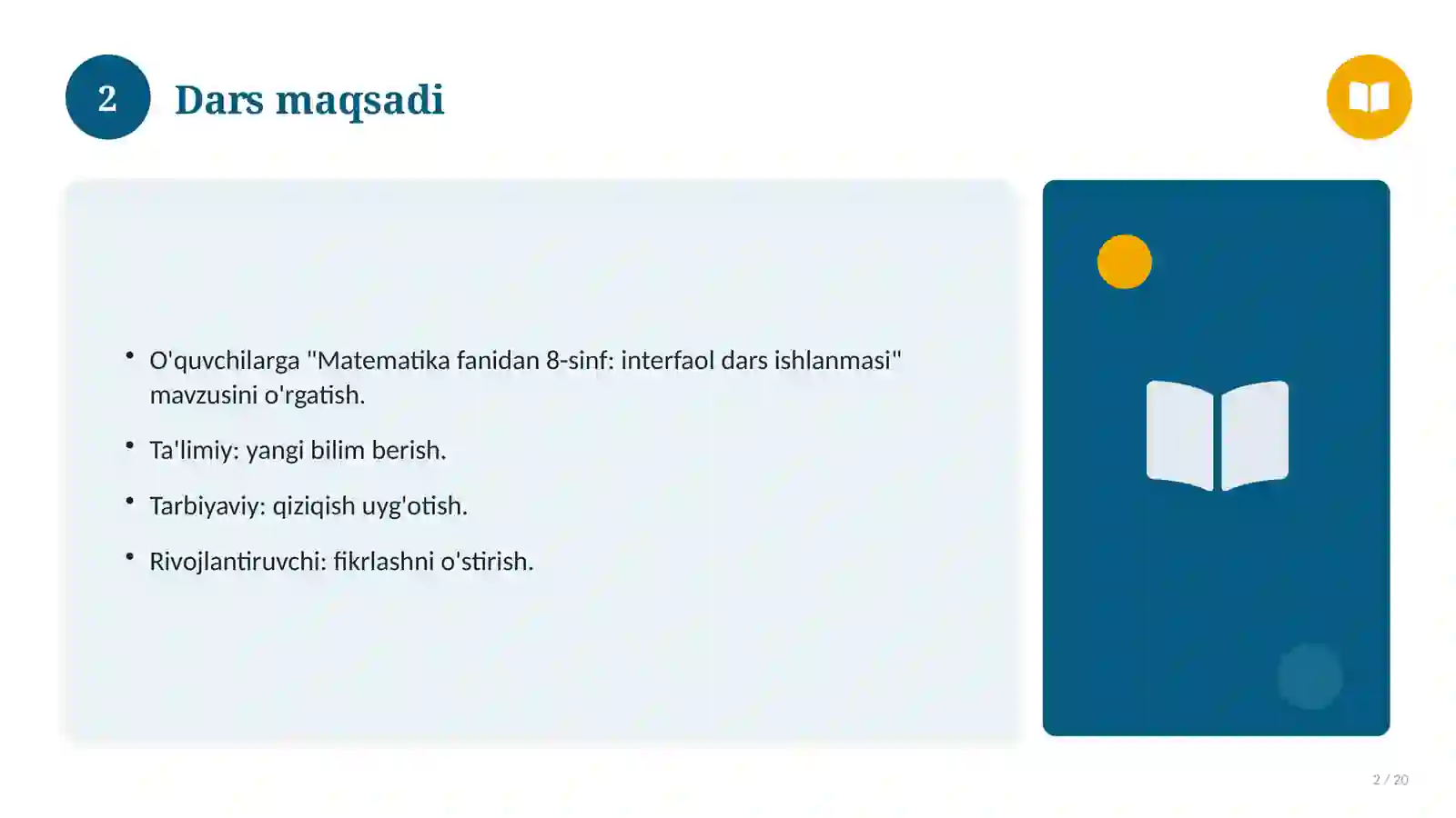 Matematika fanidan 8-sinf: interfaol dars ishlanmasi 2