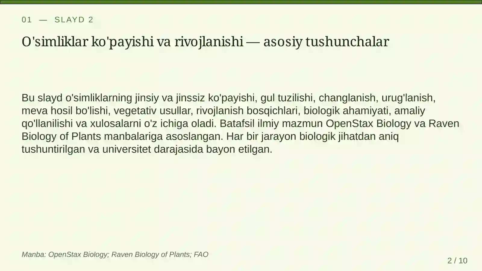 O'simliklarning ko'payishi va rivojlanishi 2