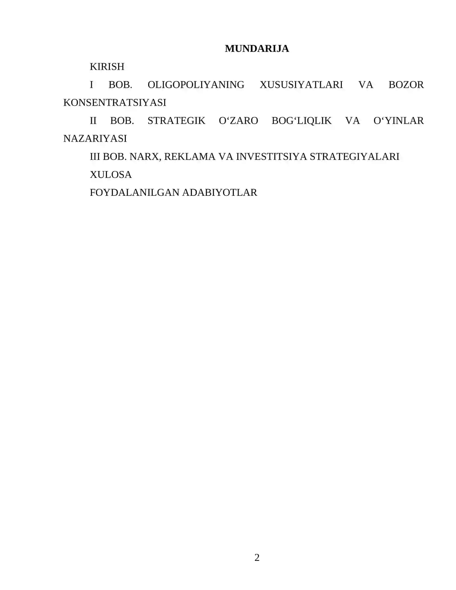OLIGOPOLIYA VA FIRMALARNING STRATEGIK XATTI-HARAKATI 2