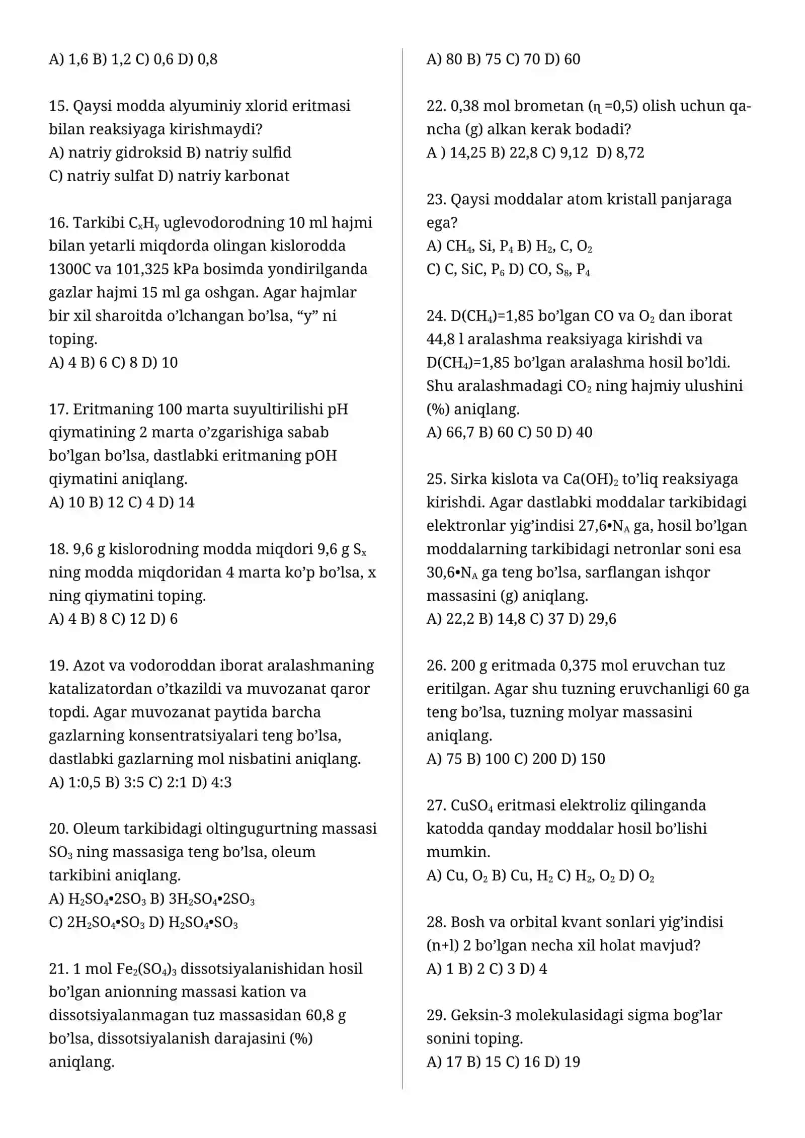 Organik kimyodan masalalar to'plami 2