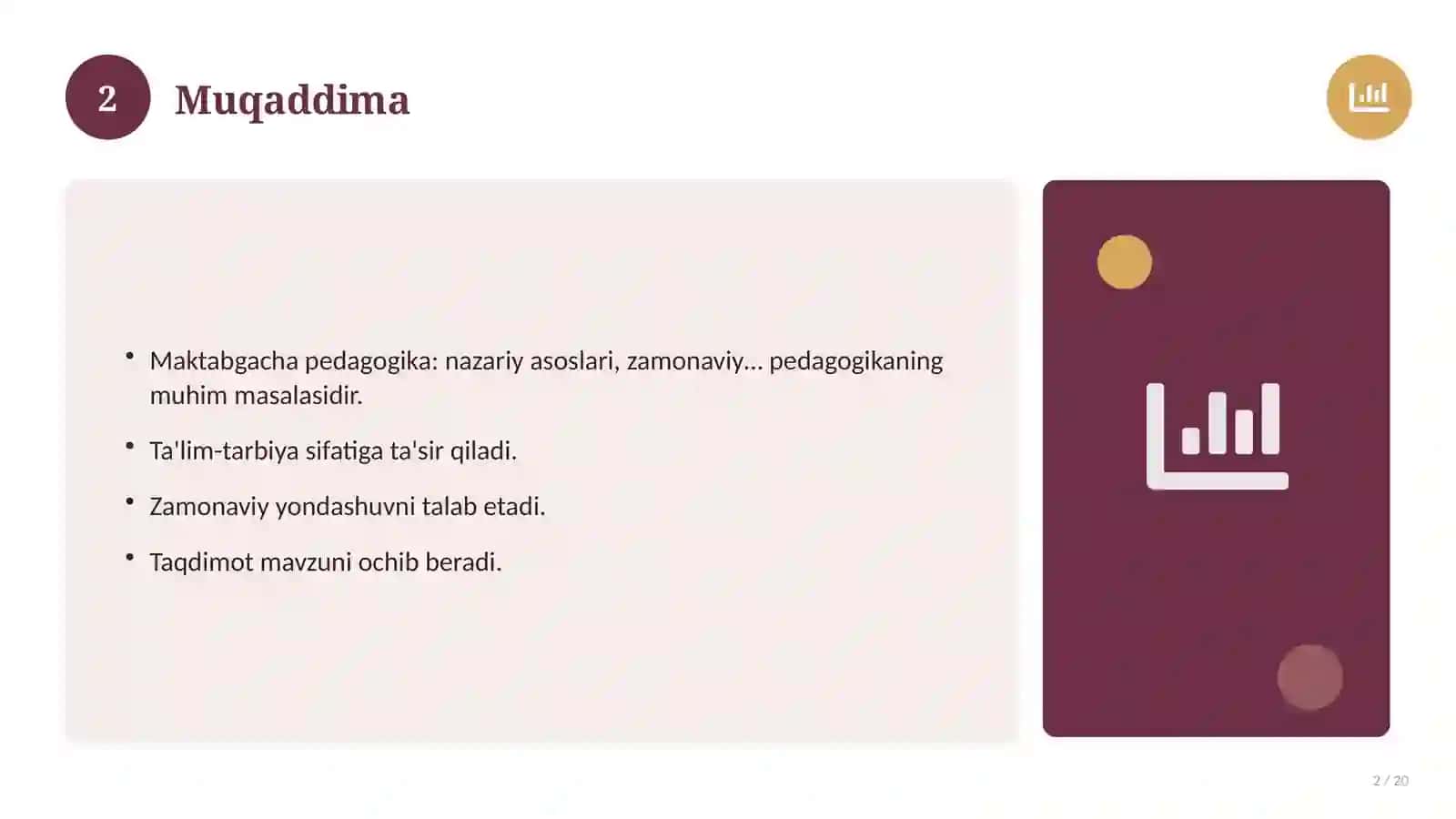 Maktabgacha pedagogika: nazariy asoslari, zamonaviy yondashuvda (Magistrlik dissertatsiyasi mavzusi) 2