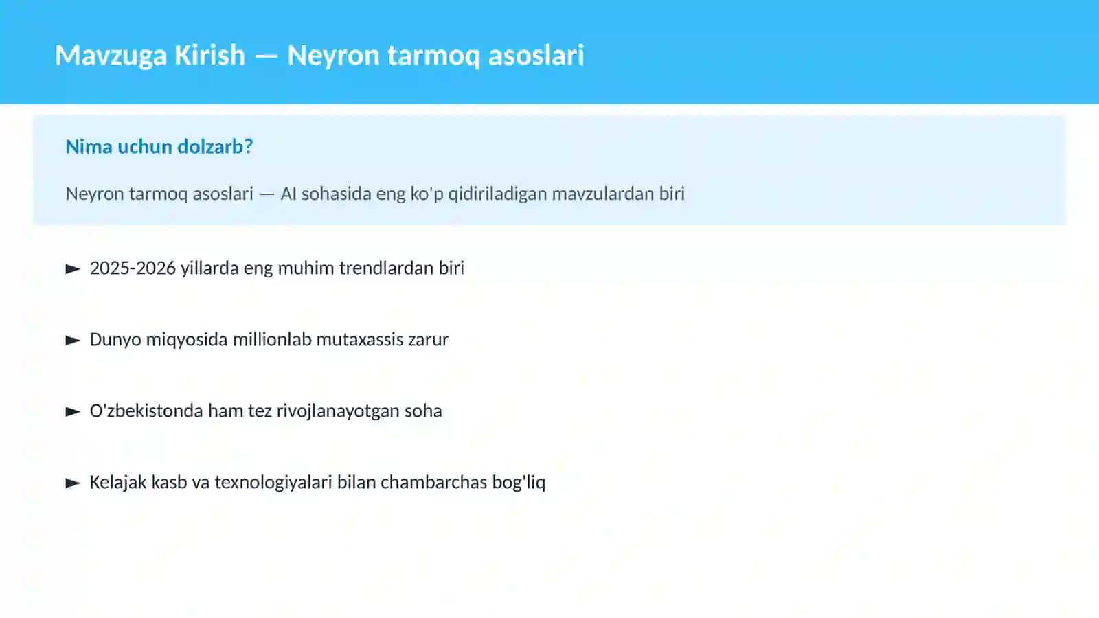 Neyron tarmoq asoslari 2