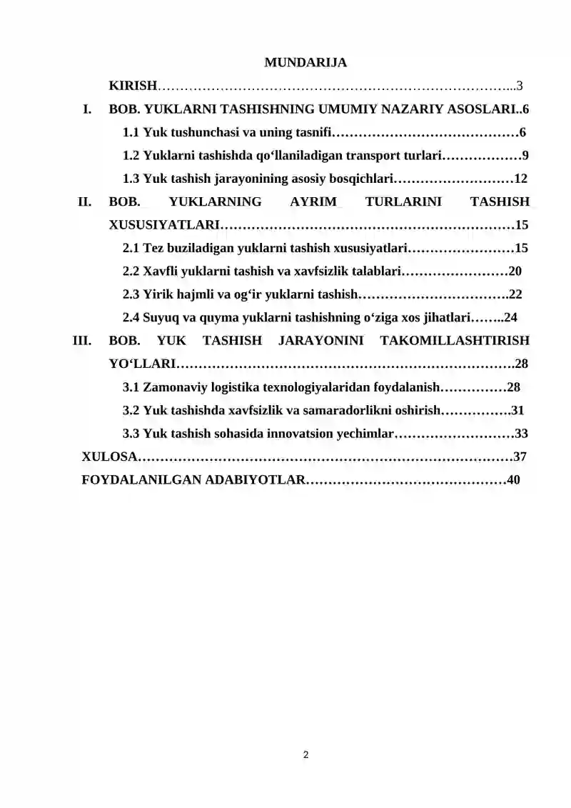Yuklarning ayrim turlarini tashish xususiyatlari 2