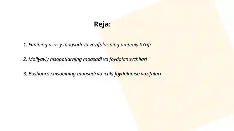MOLIYAVIY VA BOSHQARUV HISOBI FANINING MAQSADI VA VAZIFALARI 2