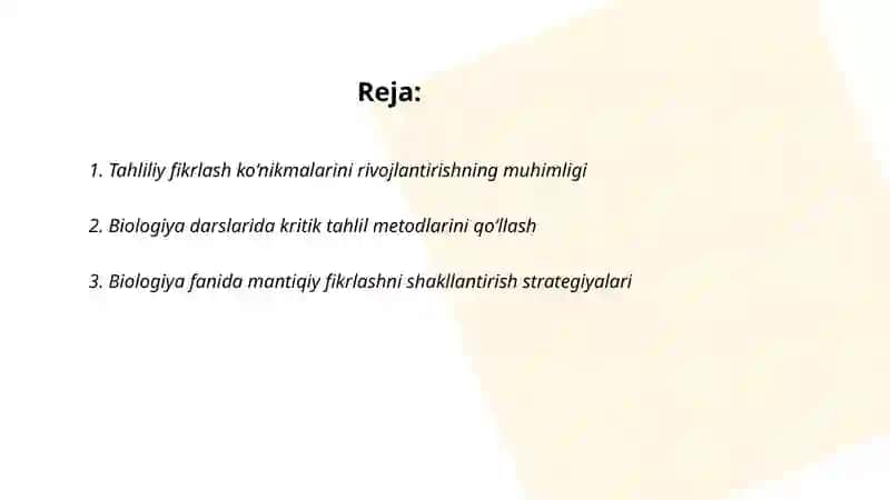 Biologiyani o‘qitishda o‘quvchilarning tahliliy-tanqidiy va mantiqiy fikr yuritish ko‘nikmalarini tarkib toptirish yo‘llari 2
