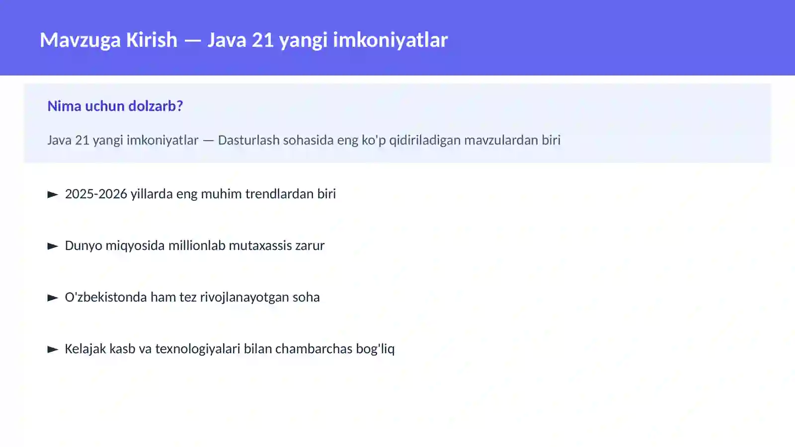 Java 21 yangi imkoniyatlar 2