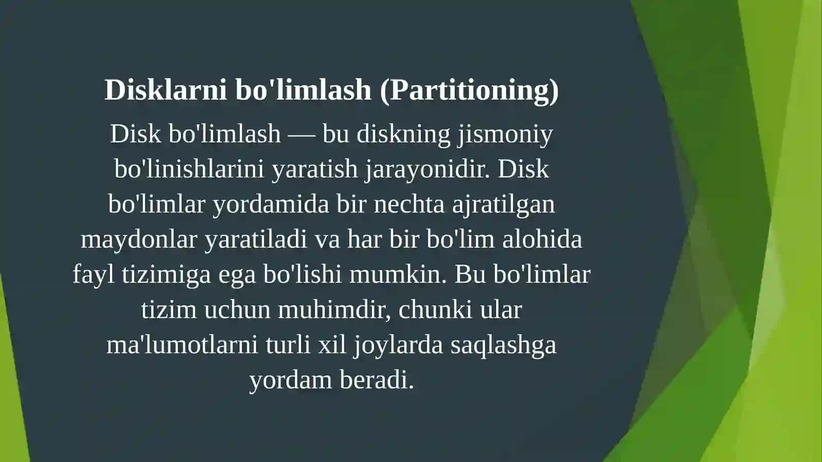 Disklarni bo'limlash va formatlash 2