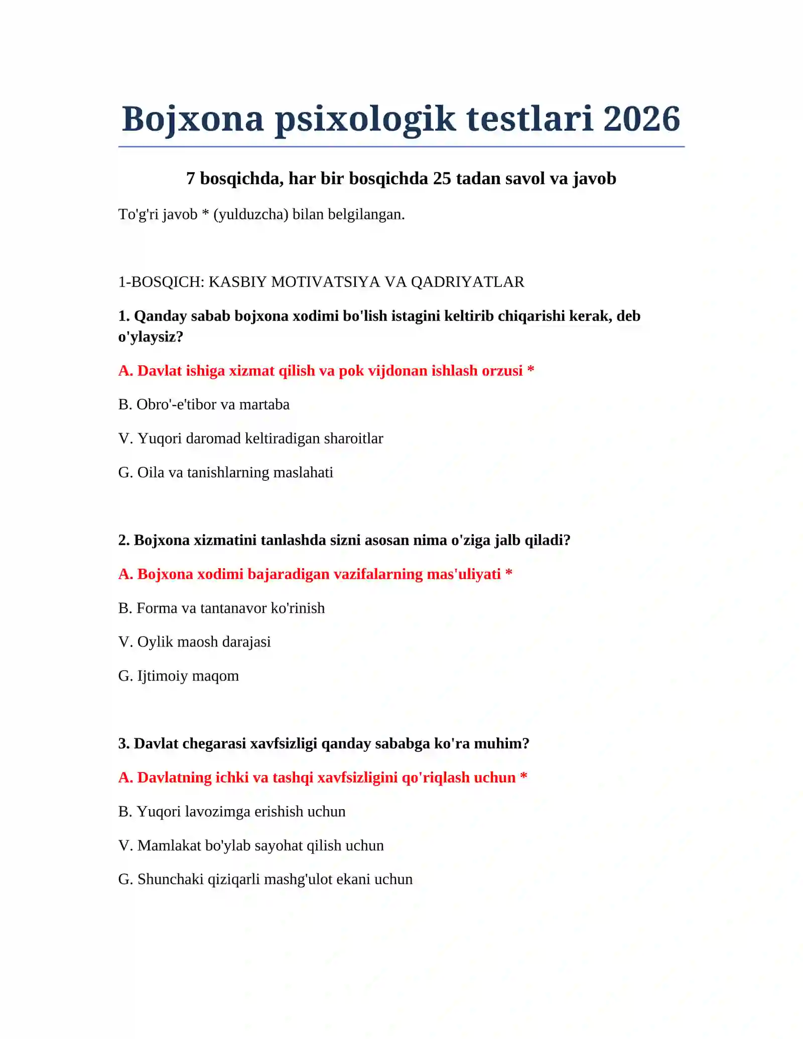 Bojxona psixologik testlari 2026 2