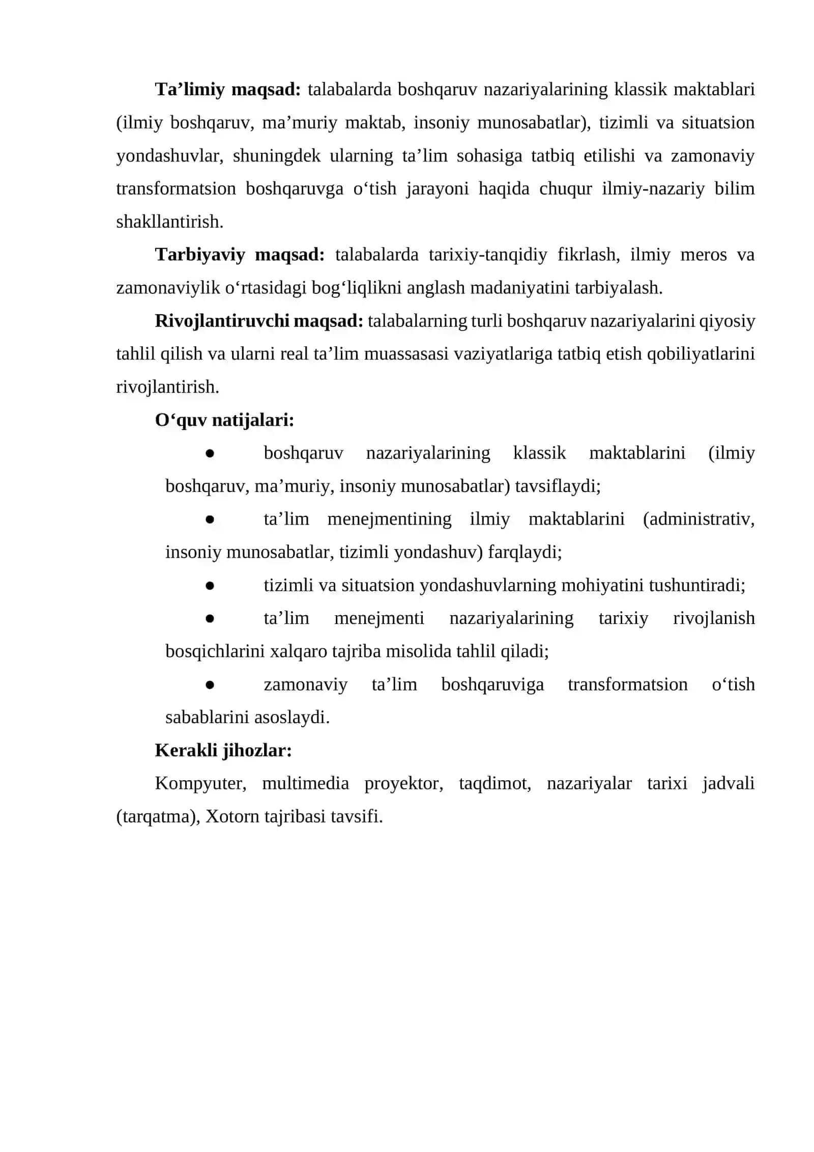 MA’RUZA MASHG‘ULOTI UCHUN DARS ISHLANMASI 2