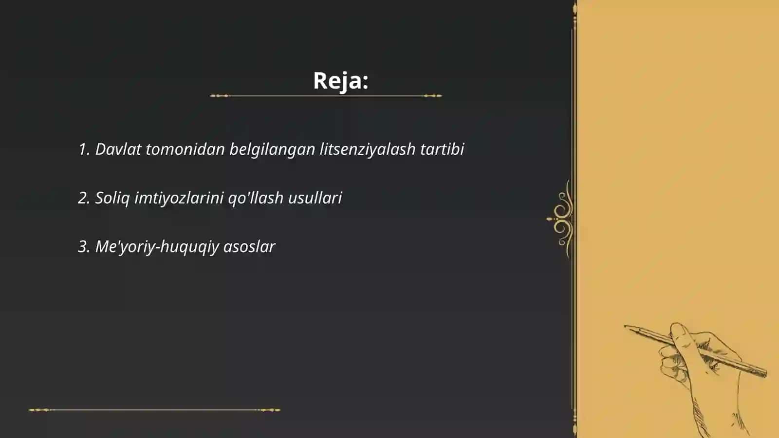 Davlat tomonidan belgilangan litsenziyalash tartibi 2