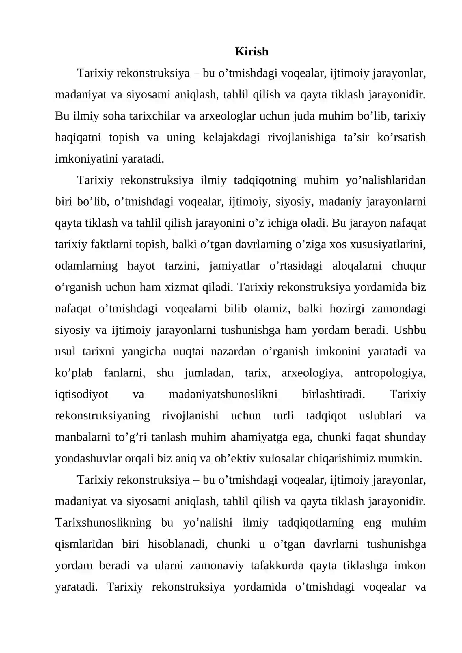 Tarixiy Rekonstruksia masalalari, tushunchalari hamda tadqiqot uslublari va manbalari 2