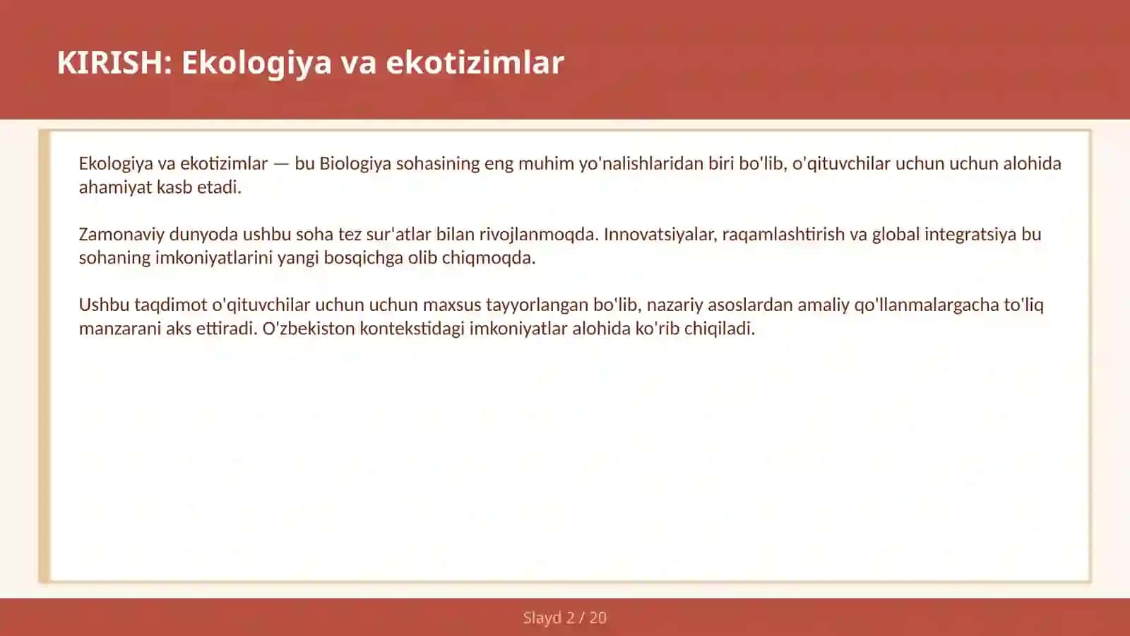 Ekologiya va Ekotizimlar 2