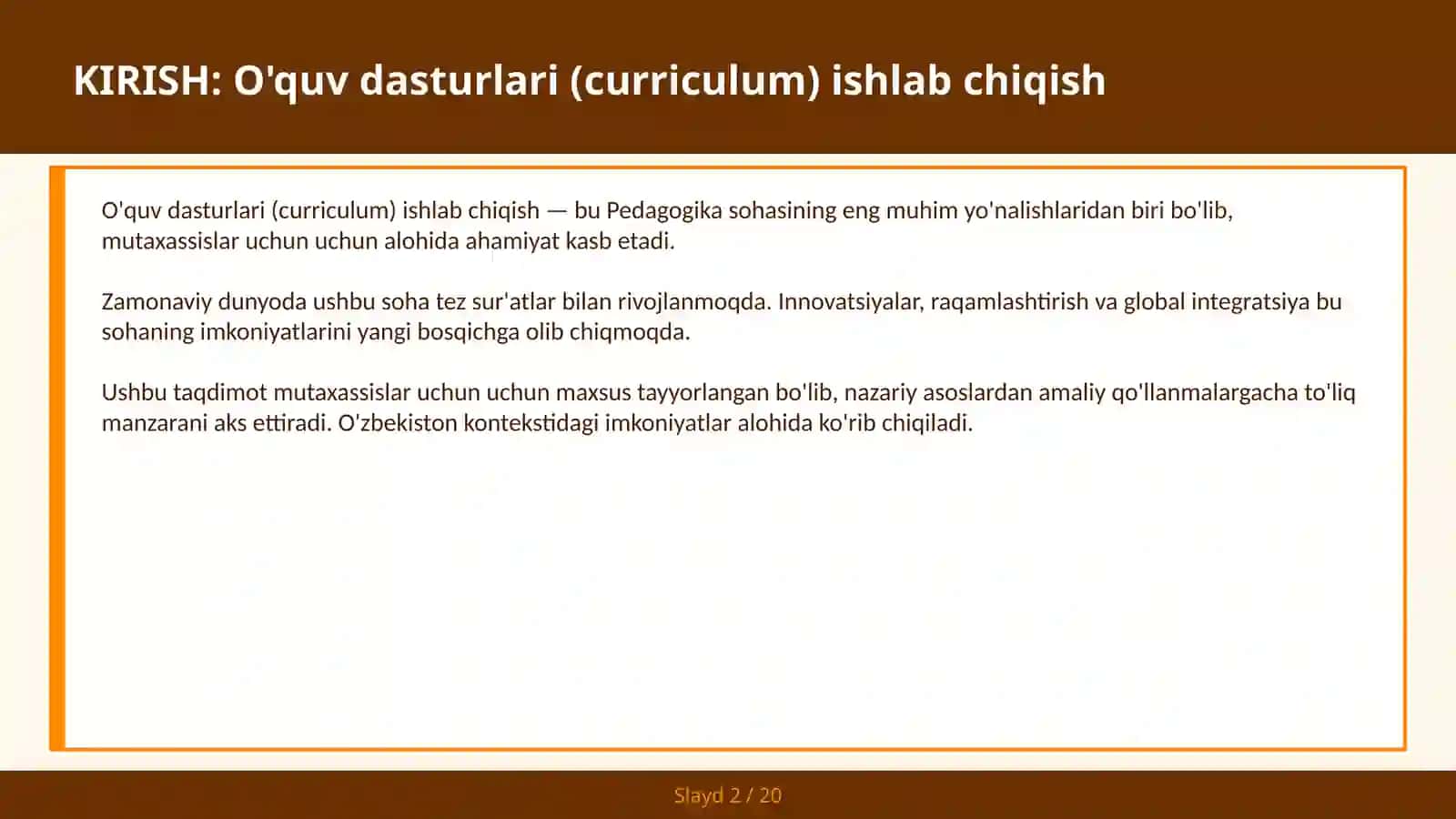 O'quv dasturlari (curriculum) ishlab chiqish 2