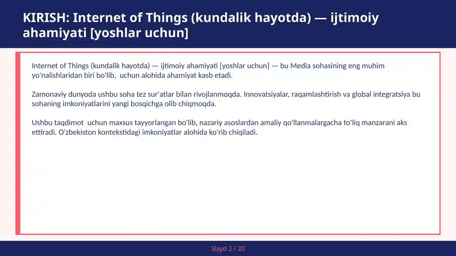 INTERNET OF THINGS (KUNDALIK HAYOTDA) — IJTIMOIY AHAMIYATI [YOSHLAR UCHUN] 2