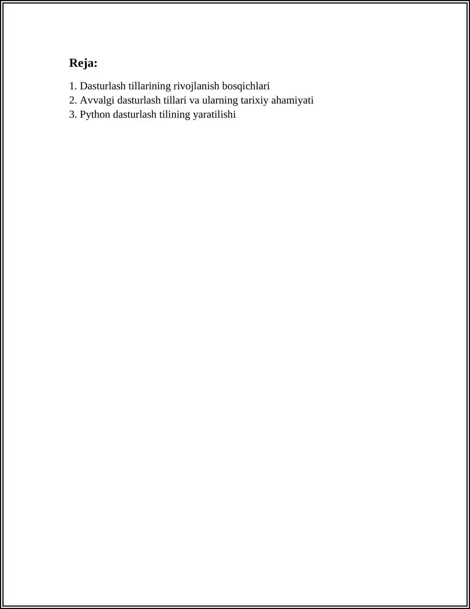 DASTURLASH TILLARINING RIVOJLANISH TARIXI. PYTHON DASTURLASH TILI 2