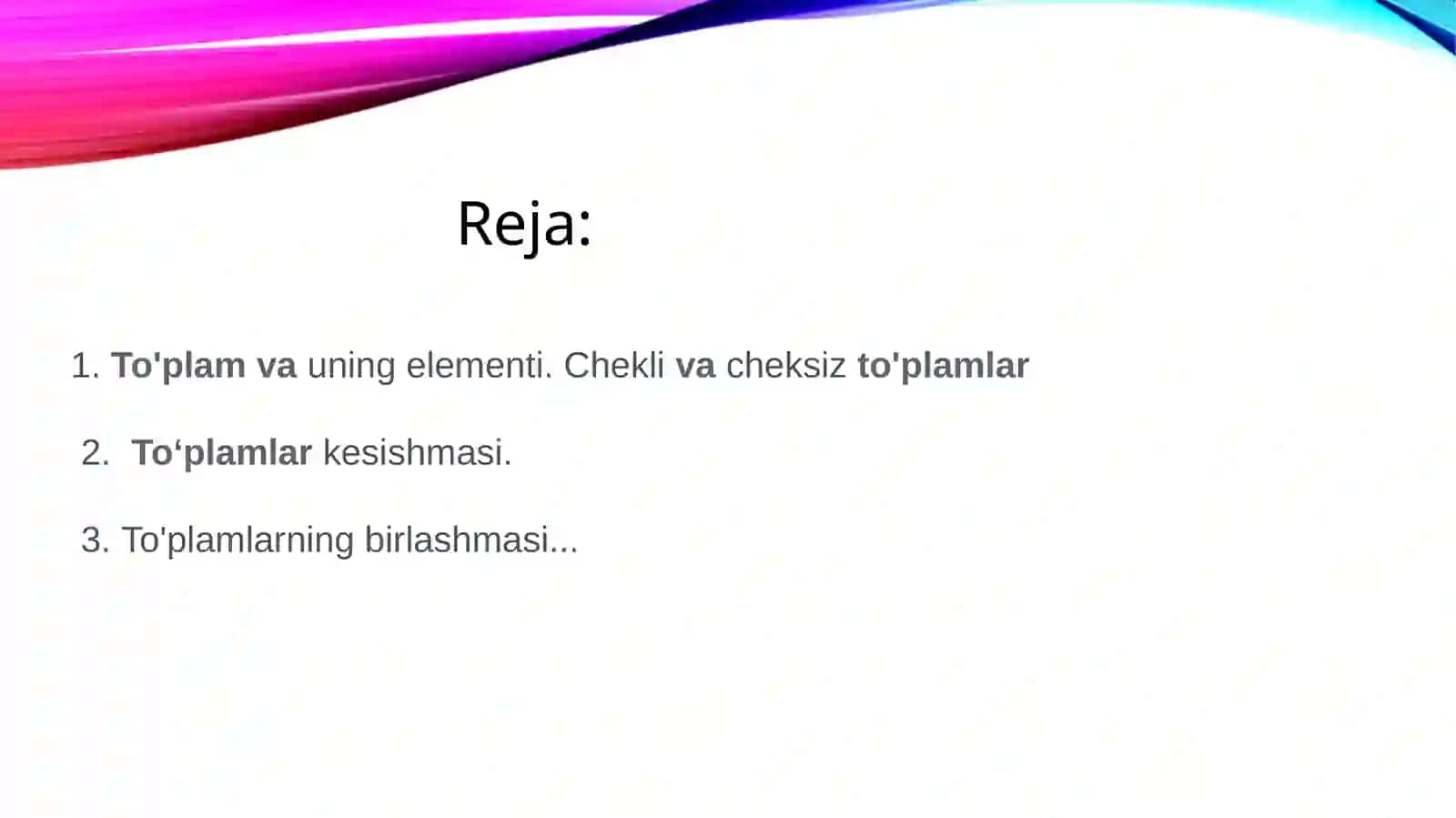 To’plam vaular ustida amallar 2
