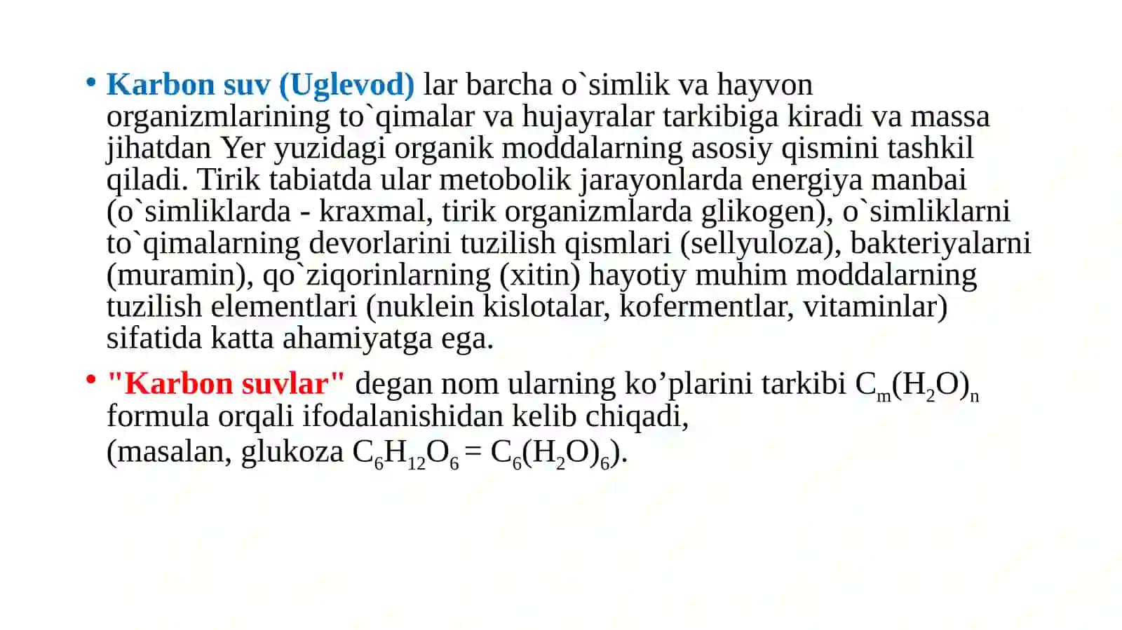 Mono, di va polisaxaridlar tuzilishi va funksiyalari. Aminokislotalar, peptidlar va oqsillar. Nuklein kislotalar tuzilishi va funksiyalari 2