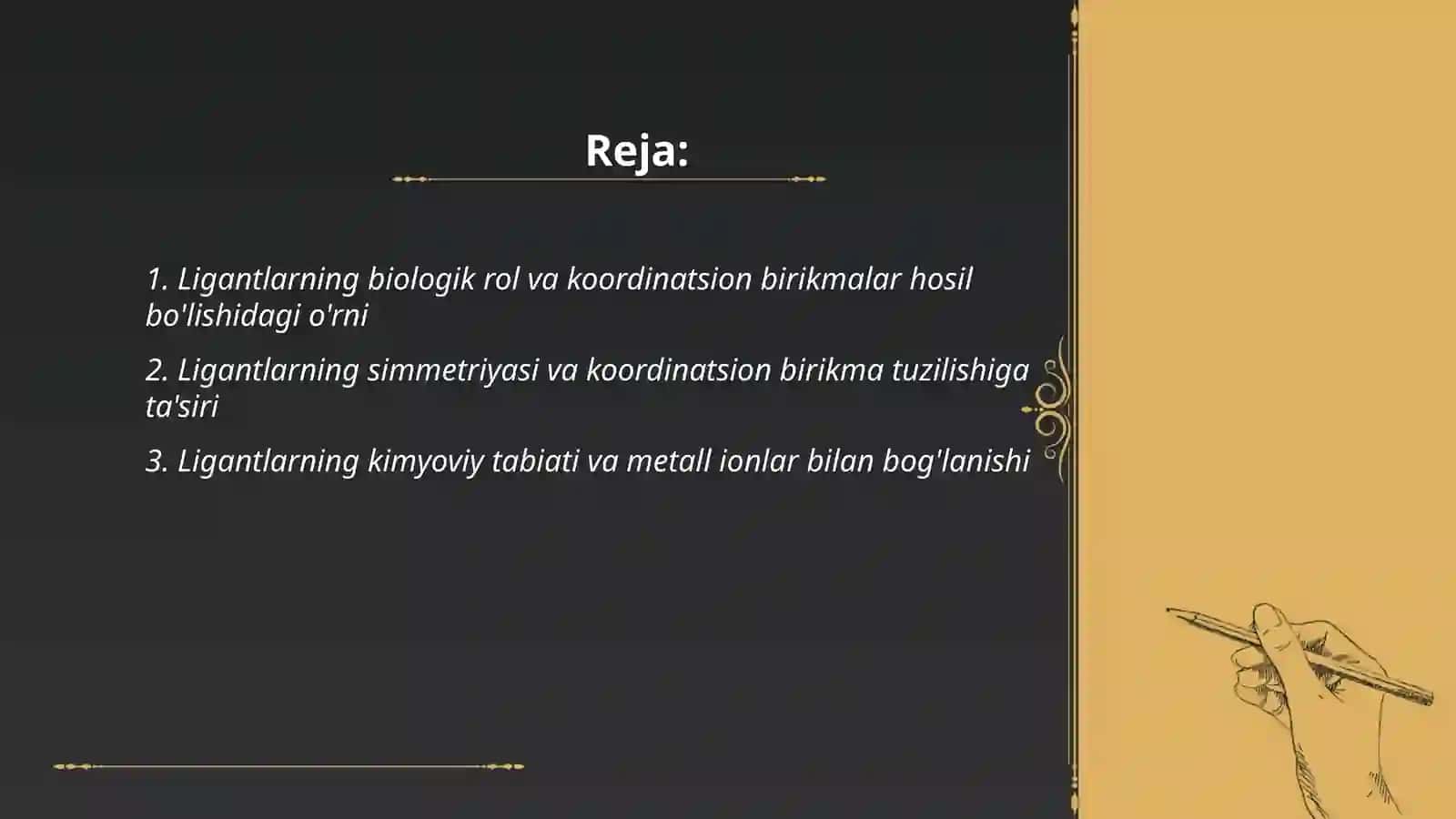 Koordinatsion birikmalar hosil bo'lishida ligantlarning o'rni va ularning tuzilishi izomeriyalari 2