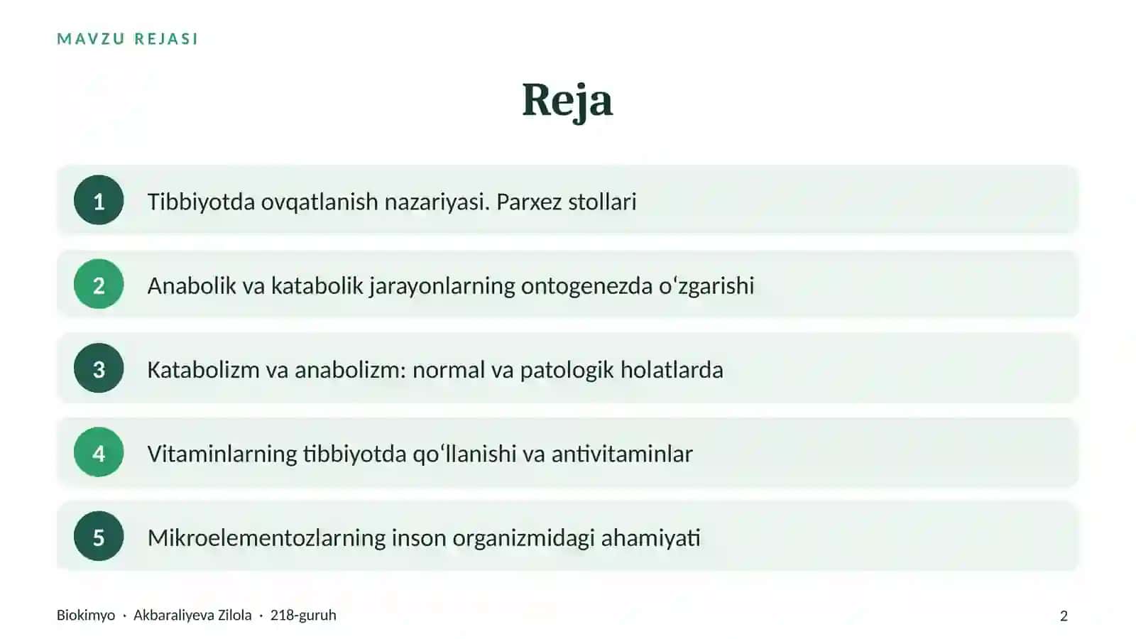 Tibbiyotda ovqatlanish nazariyasi 2