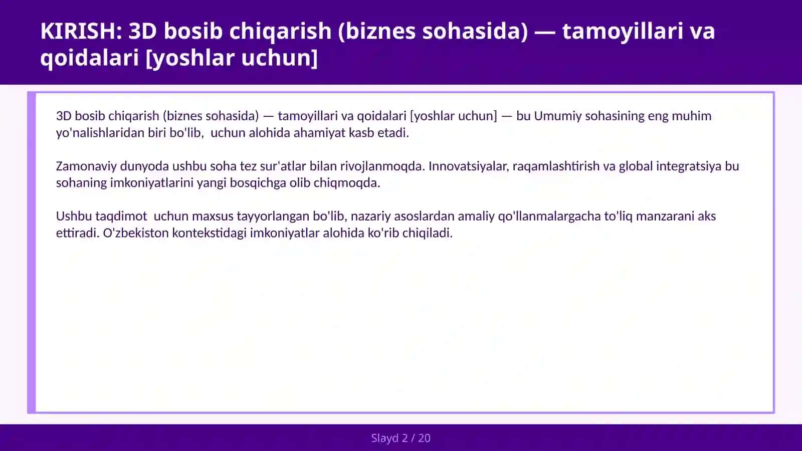 3D BOSIB CHIQARISH (BIZNES SOHASIDA) — TAMOYILLARI VA QOIDALARI [YOSHLAR UCHUN] 2