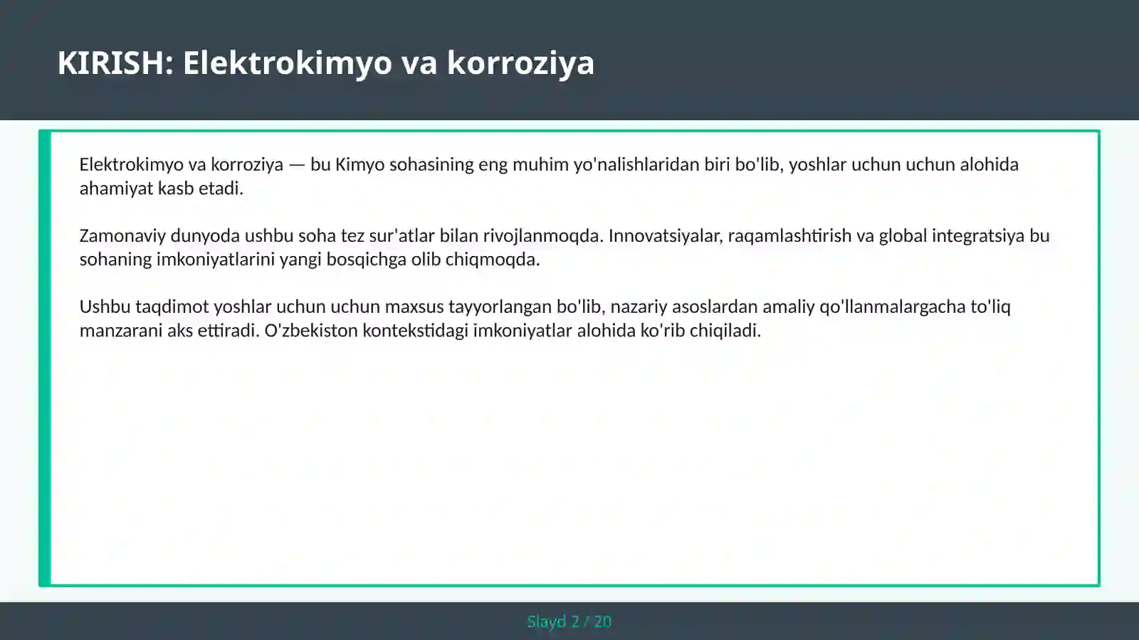 ELEKTROKIMYO VA KORROZIYA 2