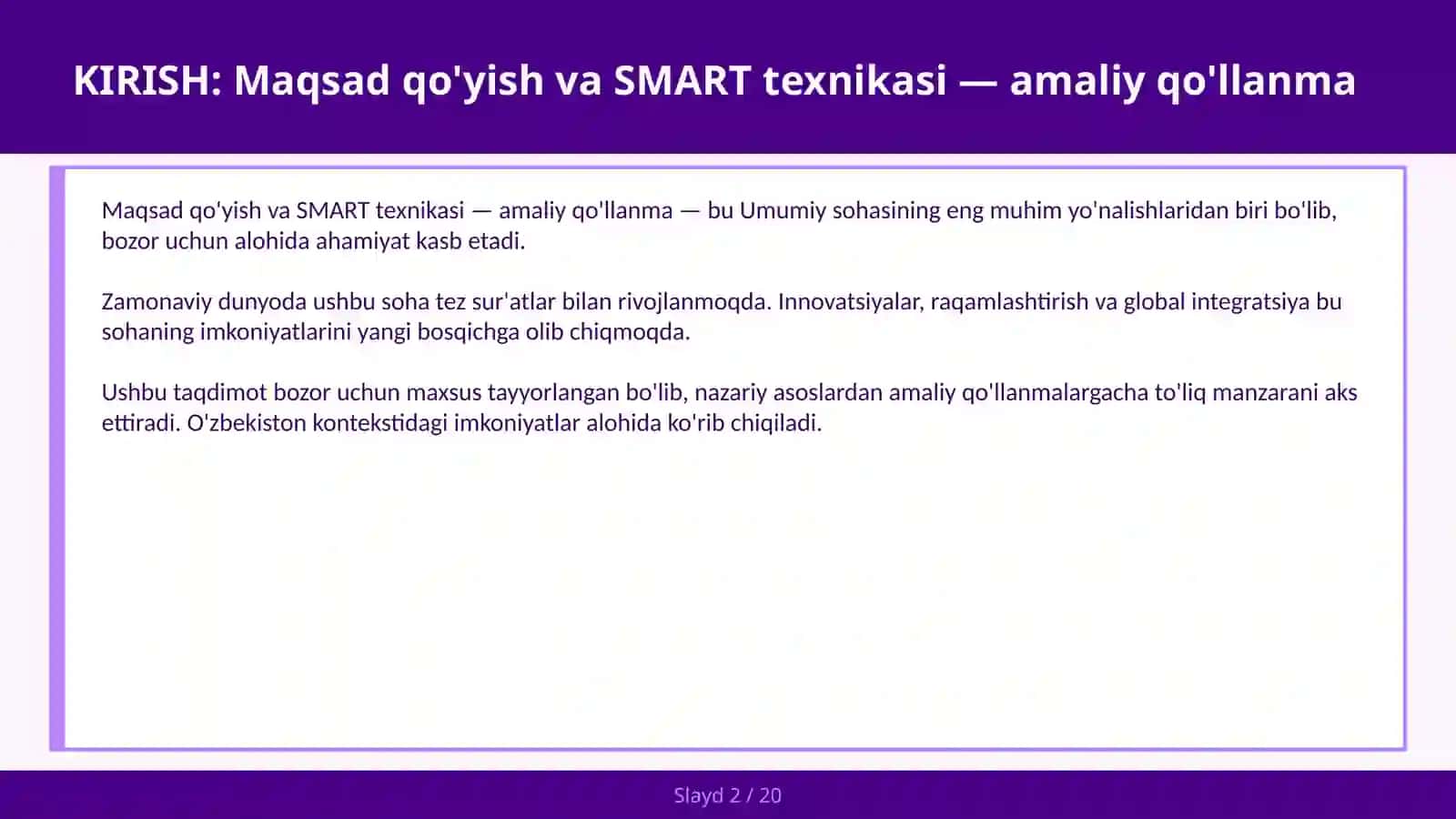 MAQSAD QO'YISH VA SMART TEXNIKASI — AMALIY QO'LLANMA 2