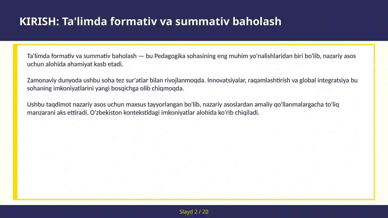 TA'LIMDA FORMATIV VA SUMMATIV BAHOLASH 2