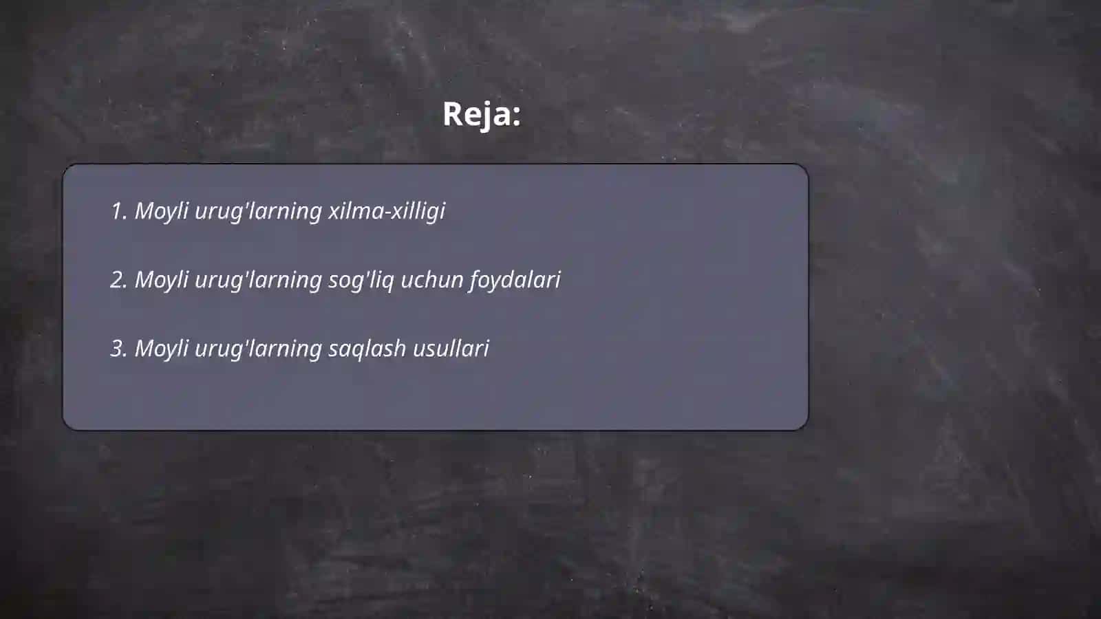 Moyli urug'larni qabul qilish 2