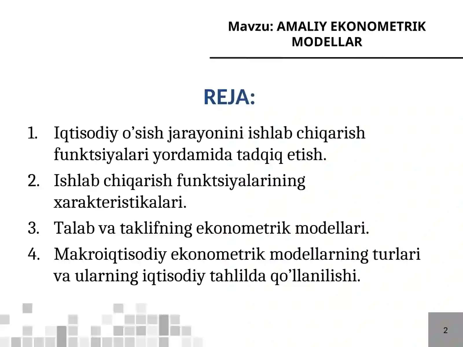 AMALIY EKONOMETRIK MODELLAR 2