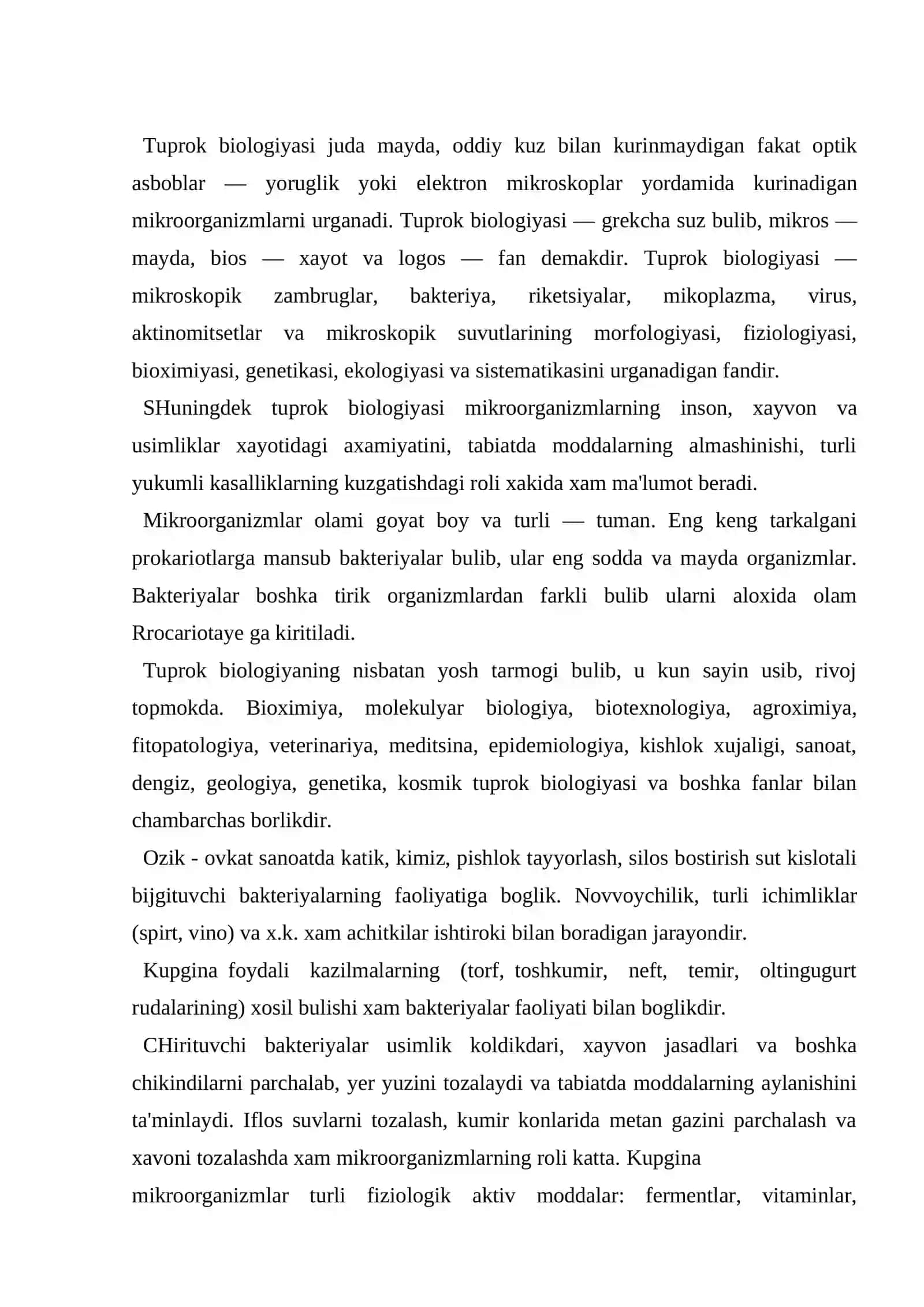 Tuprok biologiyasi fanining vazifasi nimalardan iborat 2
