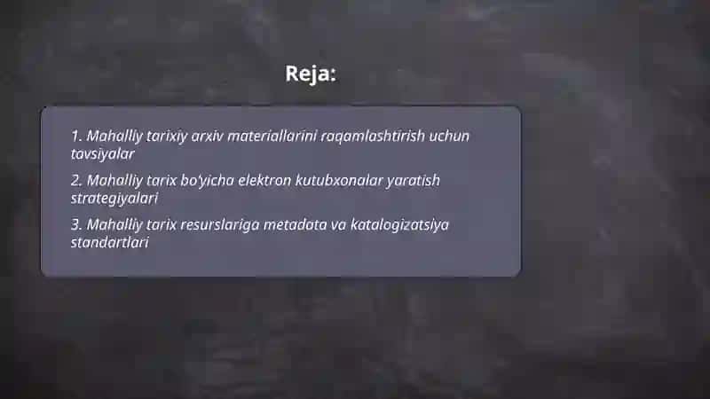 Maʼlumot elektron resurslari boʻyicha tavsiyalarni tanlash va ishlab chiqish. Mahalliy tarix 2