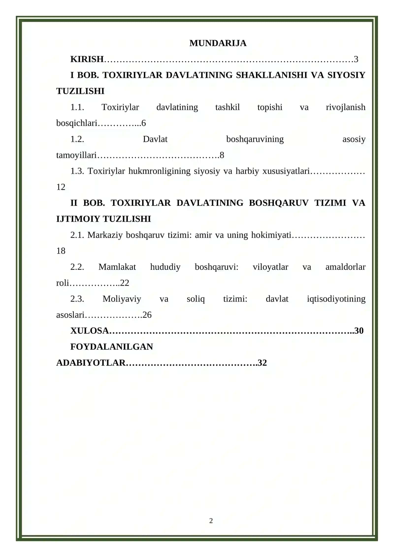 TOXIRIYLAR DAVLATIDA BOSHQARUV TIZIMI 2