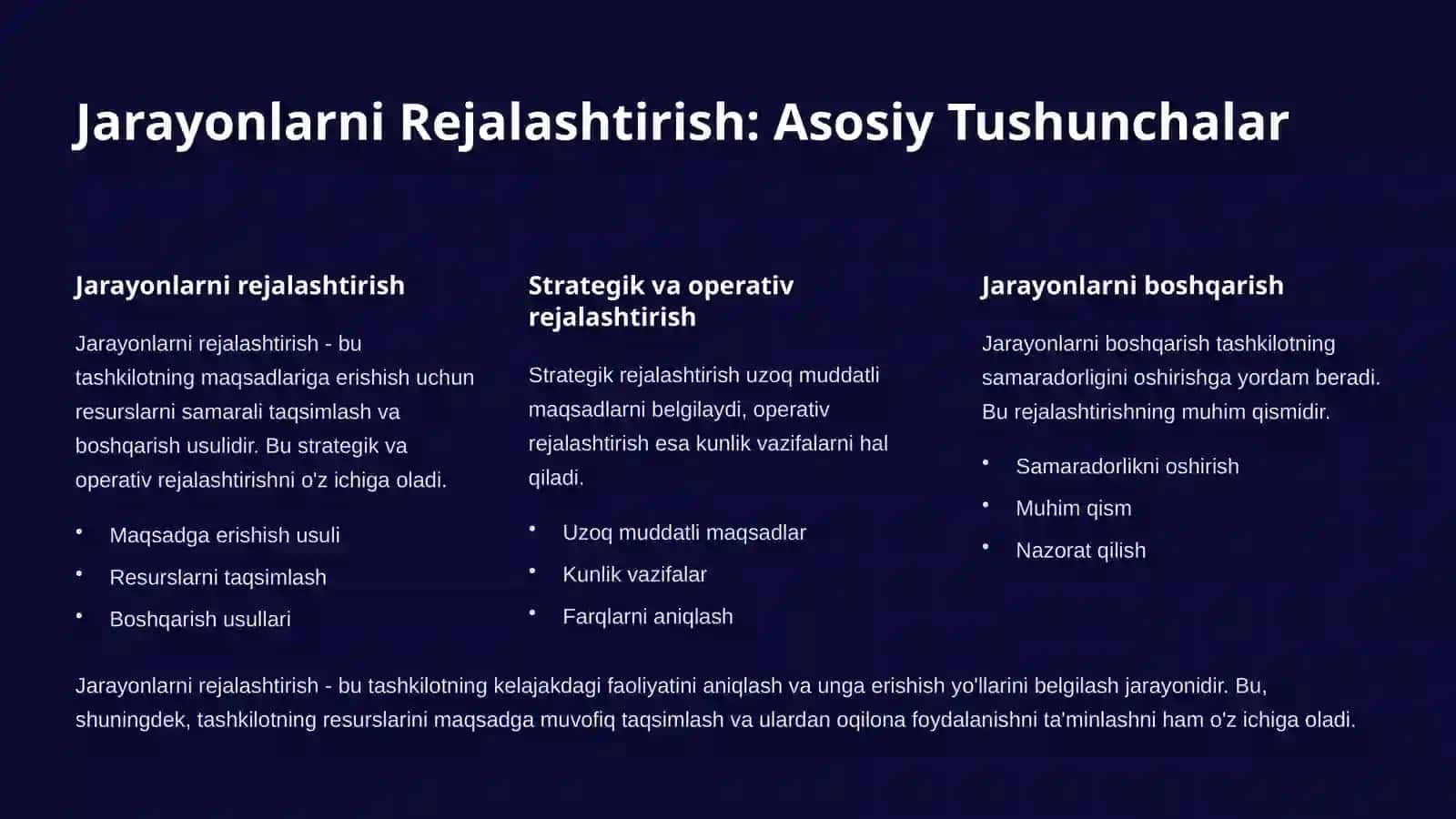 Jarayonlarni Rejalashtirish va Ularning Turlari 2